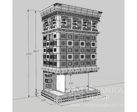 Камин Ceramica Византия с п-образным стеклом