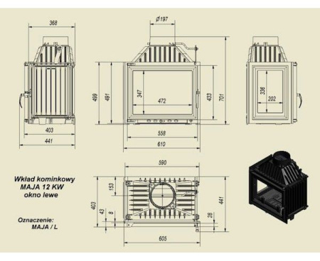Топка Kratki MAJA/L стекло слева